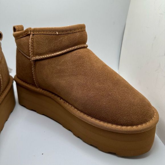 CUSHIONAIRE Women's Genuine Suede pull platform boot +Memory Foam 8 CHESTNUT - Picture 6 of 7